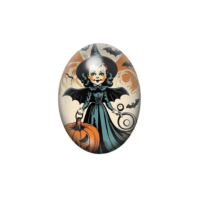 Cabochon en Verre Illustré Sorcière Halloween 13x18, 18x25 ou 30x40mm