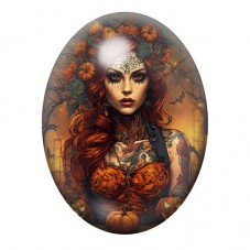 Cabochon en Verre Illustré Sorcière Rousse au Bouquet de Roses Orange 13x18, 18x25 ou 30x40mm pour la création de bijoux fantais