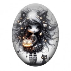 Cabochon en Verre Illustré Sorcière Halloween 13x18, 18x25 ou 30x40mm  pour la Création de Bijoux Fantaisie - DIY