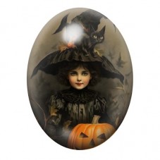 Cabochon en Verre Illustré Sorcière Halloween 13x18, 18x25 ou 30x40mm  pour la Création de Bijoux Fantaisie - DIY