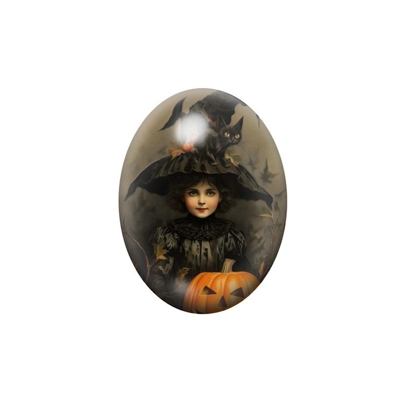 Cabochon en Verre Illustré Sorcière Halloween 13x18, 18x25 ou 30x40mm