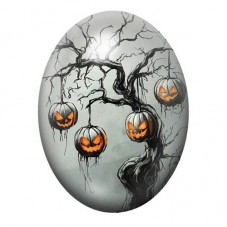 Cabochon en Verre Illustré Arbre Citrouilles Halloween 13x18, 18x25 ou 30x40mm  pour la Création de Bijoux Fantaisie - DIY