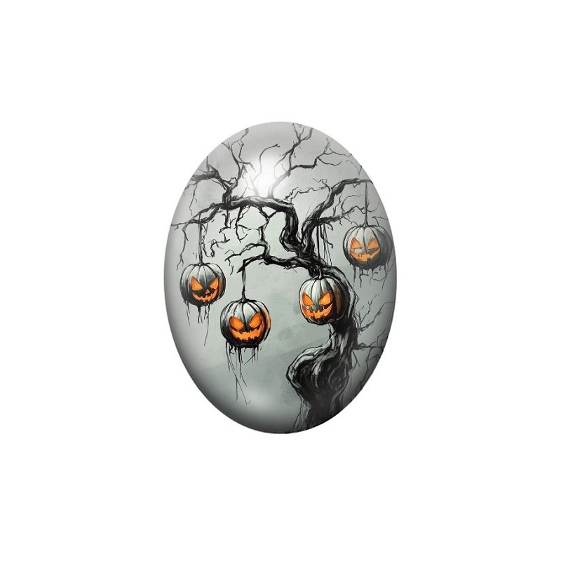 Cabochon en Verre Illustré Arbre Citrouilles Halloween 13x18, 18x25 ou 30x40mm