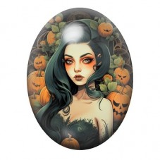 Cabochon en Verre Illustré Femme Citrouilles Halloween 13x18, 18x25 ou 30x40mm  pour la Création de Bijoux Fantaisie - DIY