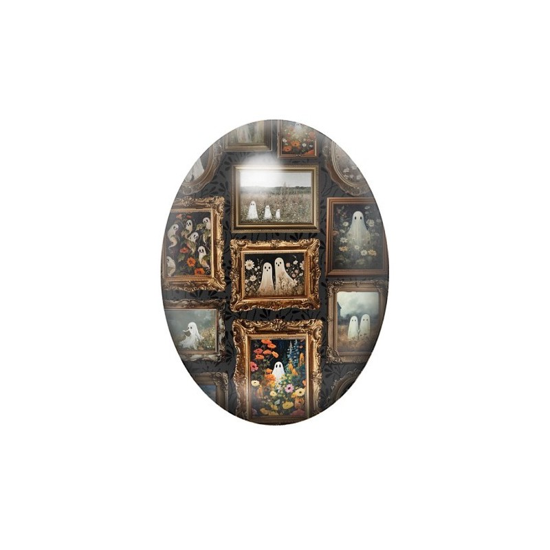 Cabochon en Verre Illustré Fantômes Portraits Halloween 13x18, 18x25 ou 30x40mm