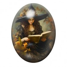 Cabochon en Verre Illustré Sorcière Halloween 13x18, 18x25 ou 30x40mm  pour la Création de Bijoux Fantaisie - DIY
