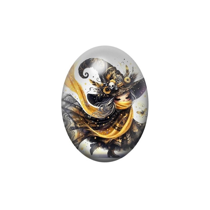 Cabochon en Verre Illustré Sorcière Halloween 13x18, 18x25 ou 30x40mm