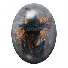 Cabochon en Verre Illustré Sorcière Halloween 13x18, 18x25 ou 30x40mm  pour la Création de Bijoux Fantaisie - DIY