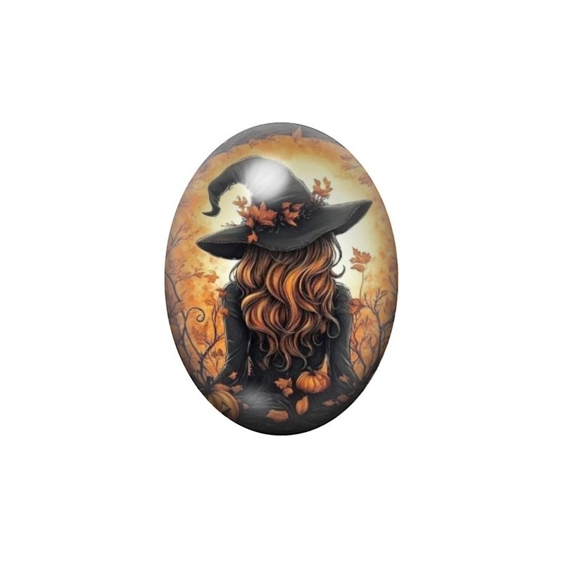 Cabochon en Verre Illustré Sorcière Halloween 13x18, 18x25 ou 30x40mm