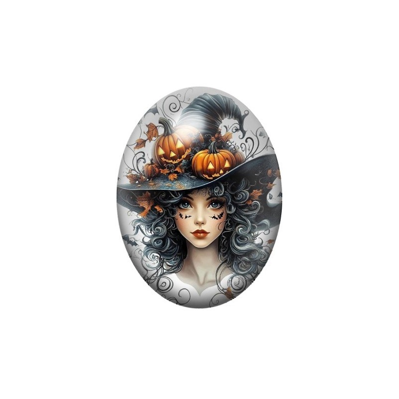 Cabochon en Verre Illustré Sorcière Halloween 13x18, 18x25 ou 30x40mm