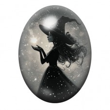 Cabochon en Verre Illustré Sorcière Halloween 13x18, 18x25 ou 30x40mm  pour la Création de Bijoux Fantaisie - DIY