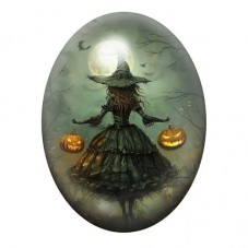 Cabochon en Verre Illustré Sorcière Halloween 13x18, 18x25 ou 30x40mm  pour la Création de Bijoux Fantaisie - DIY