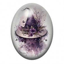 Cabochon en Verre Illustré Chapeau de Sorcière Halloween 13x18, 18x25 ou 30x40mm  pour la Création de Bijoux Fantaisie - DIY