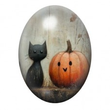 Cabochon en Verre Illustré Chat Noir Citrouilles Halloween 13x18, 18x25 ou 30x40mm  pour la Création de Bijoux Fantaisie - DIY