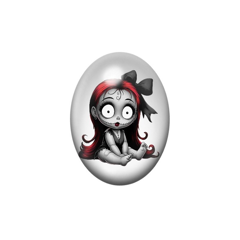 Cabochon en Verre Illustré Sally Halloween 13x18, 18x25 ou 30x40mm