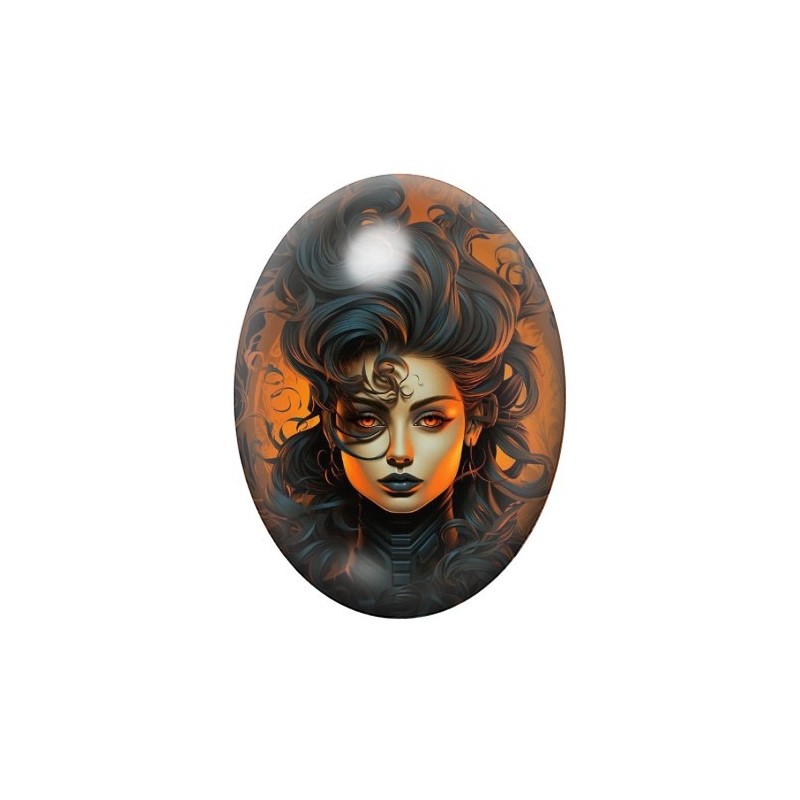 Cabochon en Verre Illustré Femme Gothique Halloween 13x18, 18x25 ou 30x40mm