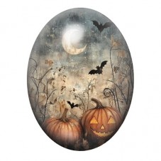 Cabochon en Verre Illustré Lune Citrouilles Halloween 13x18, 18x25 ou 30x40mm  pour la Création de Bijoux Fantaisie - DIY