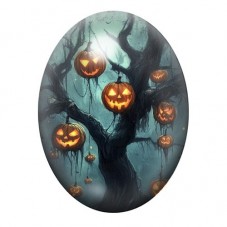 Cabochon en Verre Illustré Arbre Citrouilles Halloween 13x18, 18x25 ou 30x40mm  pour la Création de Bijoux Fantaisie - DIY