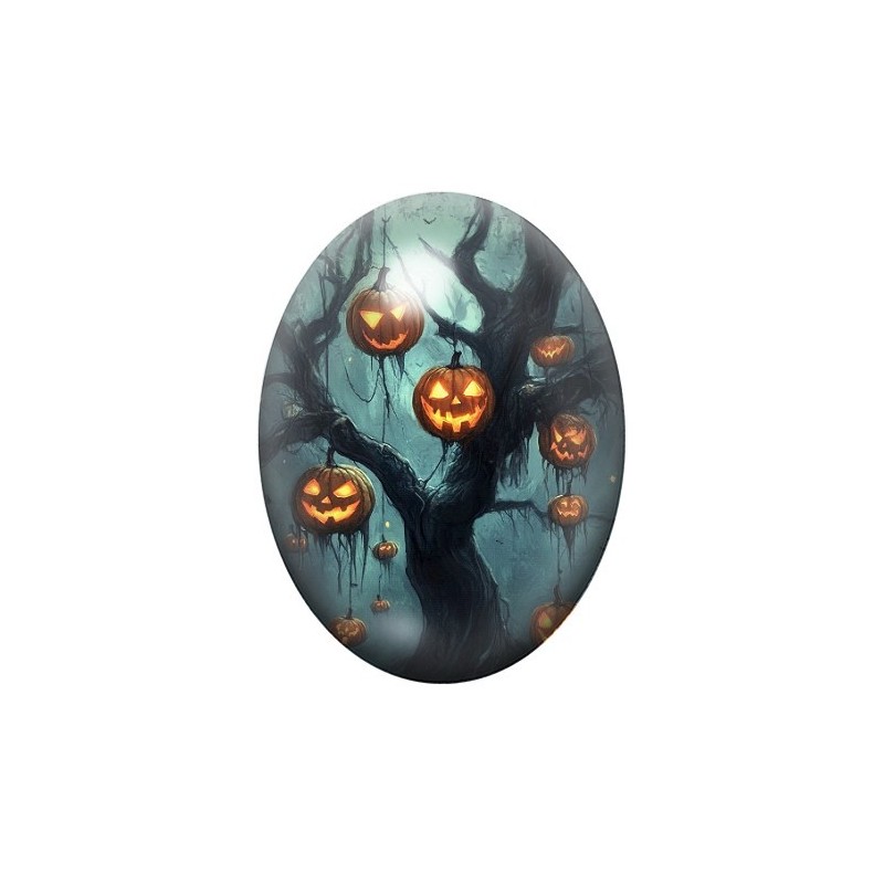 Cabochon en Verre Illustré Arbre Citrouilles Halloween 13x18, 18x25 ou 30x40mm