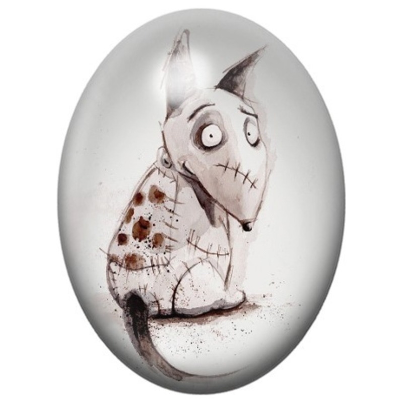 Cabochon en Verre Illustré Chien Fantôme Cousu 13x18, 18x25 ou 30x40mm