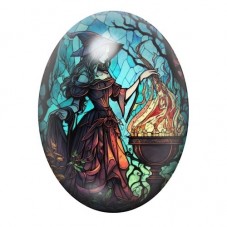 Cabochon en Verre Illustré Sorcière Halloween 13x18, 18x25 ou 30x40mm  pour la Création de Bijoux Fantaisie - DIY