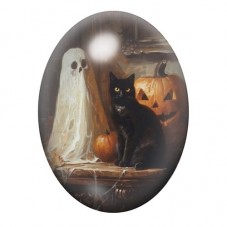 Cabochon en Verre Illustré Fantôme Chat Noir Citrouille Halloween 13x18, 18x25 ou 30x40mm  pour la Création de Bijoux Fantaisie 