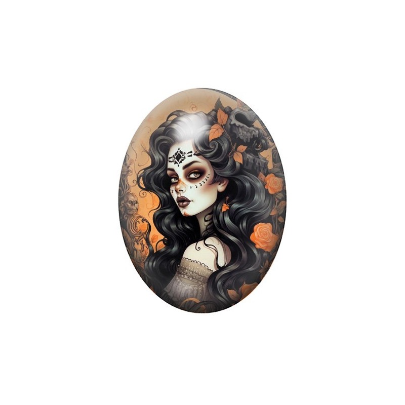 Cabochon en Verre Illustré Femme Gothique Halloween 13x18, 18x25 ou 30x40mm