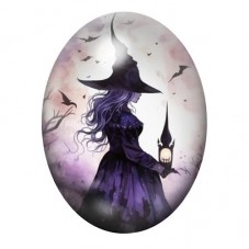 Cabochon en Verre Illustré Sorcière Halloween 13x18, 18x25 ou 30x40mm  pour la Création de Bijoux Fantaisie - DIY