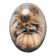 Cabochon en Verre Illustré Tournesols et Citrouille Beige 13x18, 18x25 ou 30x40mm pour la création de bijoux fantaisie - DIY