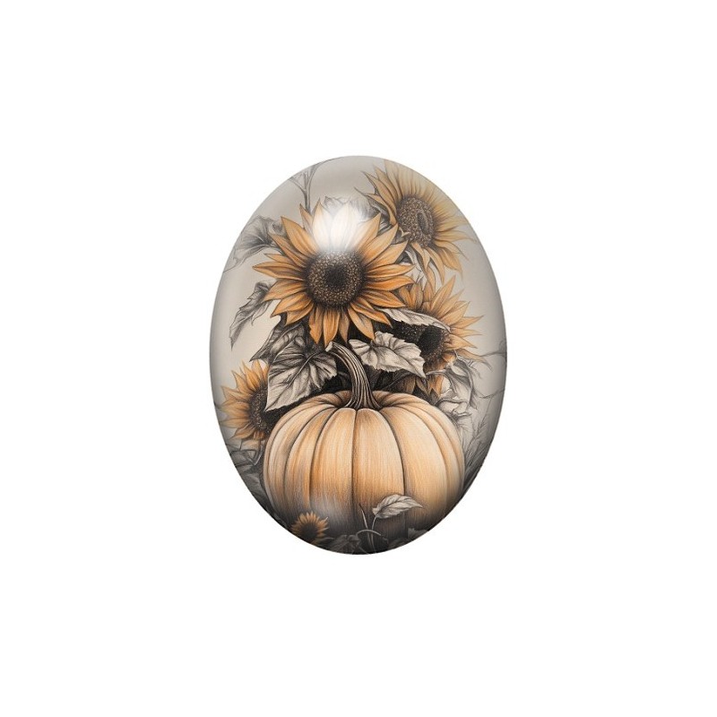 Cabochon en Verre Illustré Citrouille Tournesol Halloween 13x18, 18x25 ou 30x40mm