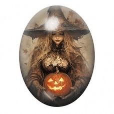Cabochon en Verre Illustré Sorcière Halloween 13x18, 18x25 ou 30x40mm  pour la Création de Bijoux Fantaisie - DIY