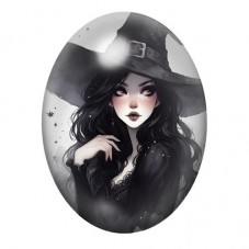 Cabochon en Verre Illustré Sorcière Halloween 13x18, 18x25 ou 30x40mm  pour la Création de Bijoux Fantaisie - DIY