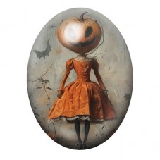 Cabochon en Verre Illustré Femme Citrouille Halloween 13x18, 18x25 ou 30x40mm  pour la Création de Bijoux Fantaisie - DIY