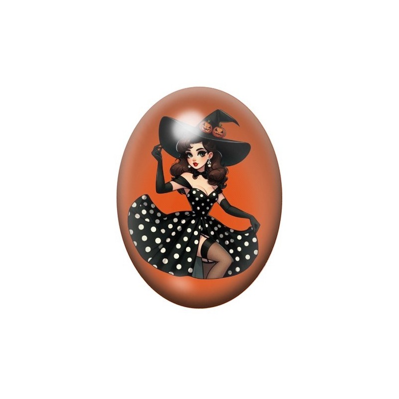 Cabochon en Verre Illustré Pin-Up Halloween 13x18, 18x25 ou 30x40mm