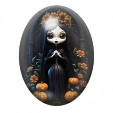 Cabochon en Verre Illustré Petite Femme Fantôme dans un Cadre aux Citrouilles 13x18, 18x25 ou 30x40mm pour la création de bijoux