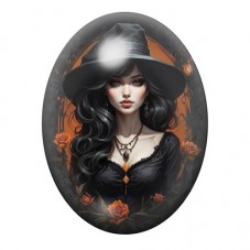 Cabochon en Verre Illustré Sorcière Halloween 13x18, 18x25 ou 30x40mm  pour la Création de Bijoux Fantaisie - DIY