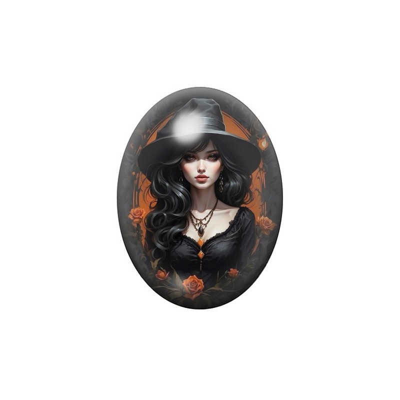 Cabochon en Verre Illustré Sorcière Halloween 13x18, 18x25 ou 30x40mm