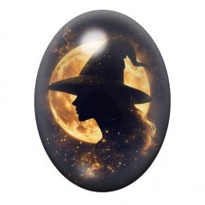 Cabochon en Verre Illustré Sorcière Halloween 13x18, 18x25 ou 30x40mm  pour la Création de Bijoux Fantaisie - DIY