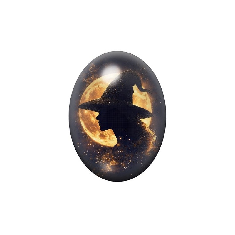 Cabochon en Verre Illustré Sorcière Halloween 13x18, 18x25 ou 30x40mm