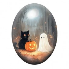 Cabochon en Verre Illustré Chat Noir Citrouille Fantôme Halloween 13x18, 18x25 ou 30x40mm  pour la Création de Bijoux Fantaisie 