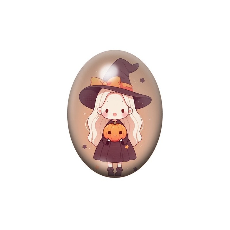 Cabochon en Verre Illustré Petite Fille Citrouille Halloween 13x18, 18x25 ou 30x40mm