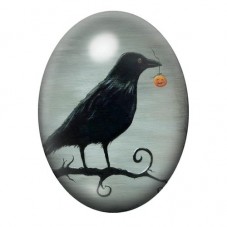 Cabochon en Verre Illustré Corbeau portant une Mini Citrouille 13x18, 18x25 ou 30x40mm pour la création de bijoux fantaisie - DI