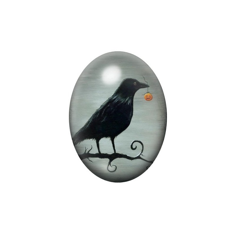 Cabochon en Verre Illustré Corbeau Citrouille Halloween 13x18, 18x25 ou 30x40mm