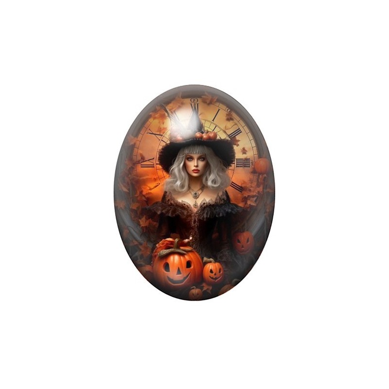 Cabochon en Verre Illustré Sorcière Halloween 13x18, 18x25 ou 30x40mm