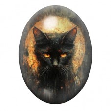 Cabochon en Verre Illustré Chat Noir Lune Halloween 13x18, 18x25 ou 30x40mm  pour la Création de Bijoux Fantaisie - DIY