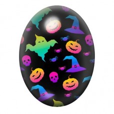 Cabochon en Verre Illustré Motif Halloween Fluo aux Chapeaux et Citrouilles 13x18, 18x25 ou 30x40mm pour la création de bijoux f