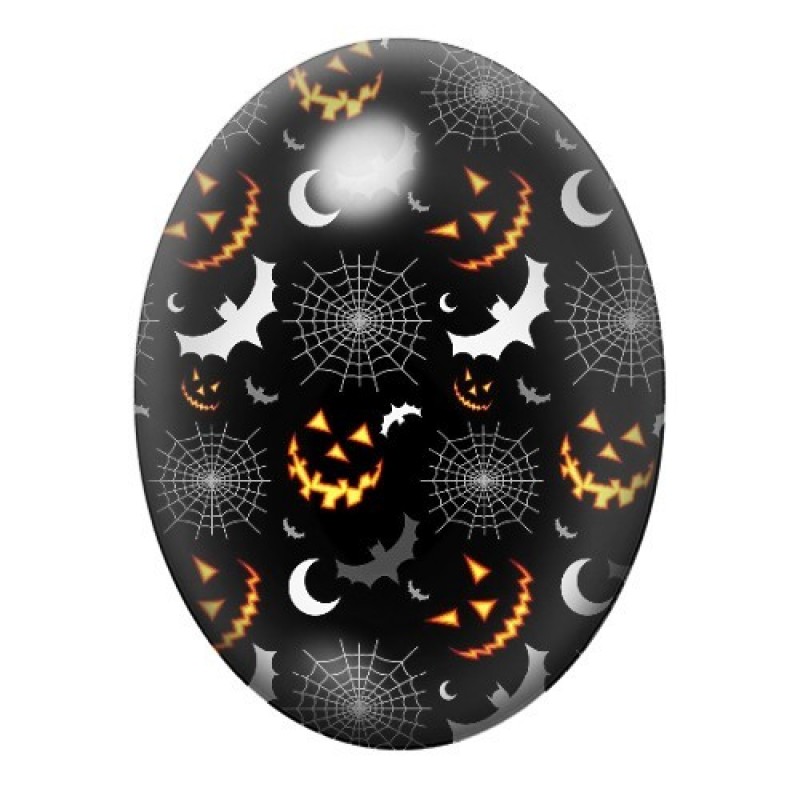 Cabochon en Verre Illustré Motif Halloween aux Citrouilles et Toiles d’Araignée 13x18, 18x25 ou 30x40mm