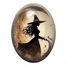 Cabochon en Verre Illustré Sorcière Halloween 13x18, 18x25 ou 30x40mm  pour la Création de Bijoux Fantaisie - DIY