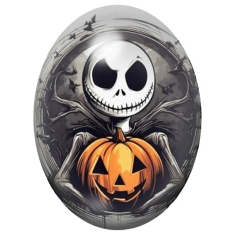 Cabochon en Verre Illustré Jack Skellington tenant une Citrouille 13x18, 18x25 ou 30x40mm