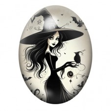 Cabochon en Verre Illustré Sorcière Halloween 13x18, 18x25 ou 30x40mm  pour la Création de Bijoux Fantaisie - DIY